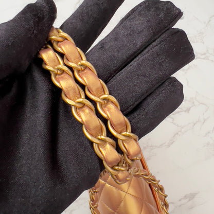 Chanel Metallic Lambskin Quilted Medium Double Flap Golden