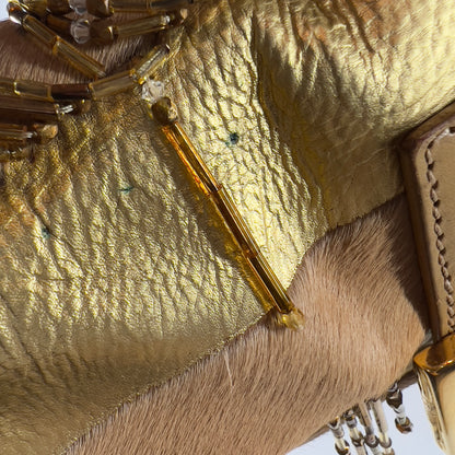 Vintage Fendi Pony Hair Beaded Fringes Baguette