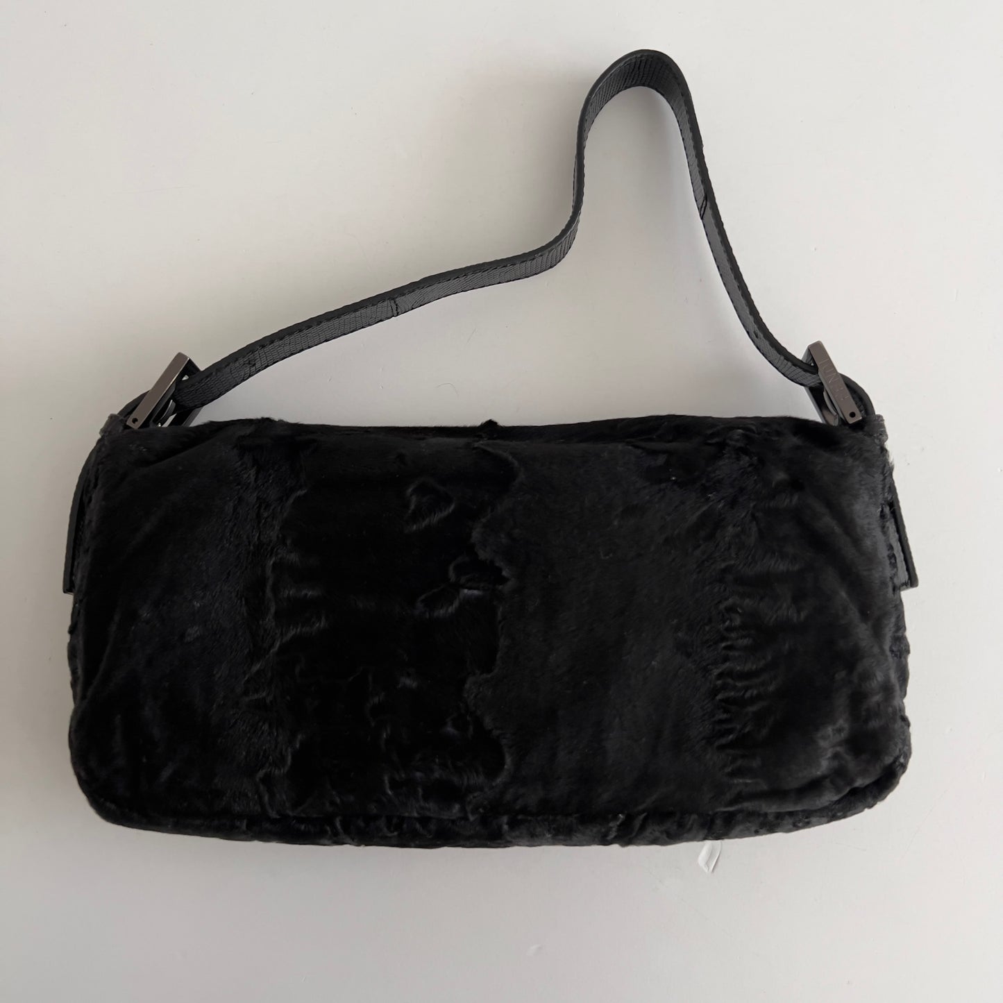 Vintage Fendi Black Shearling Baguette