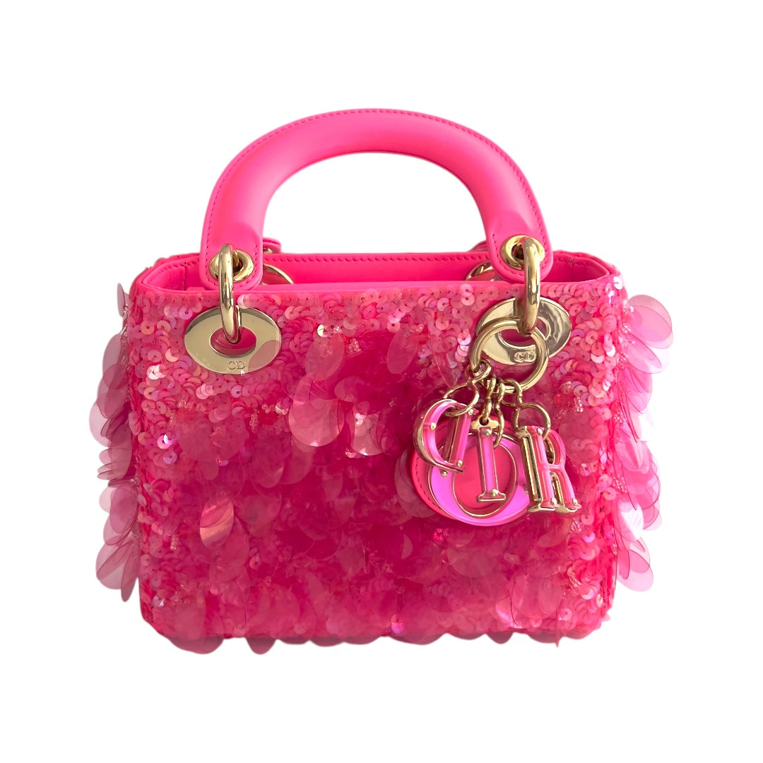 Dior Barbie pink sequin mini Ladydior bag