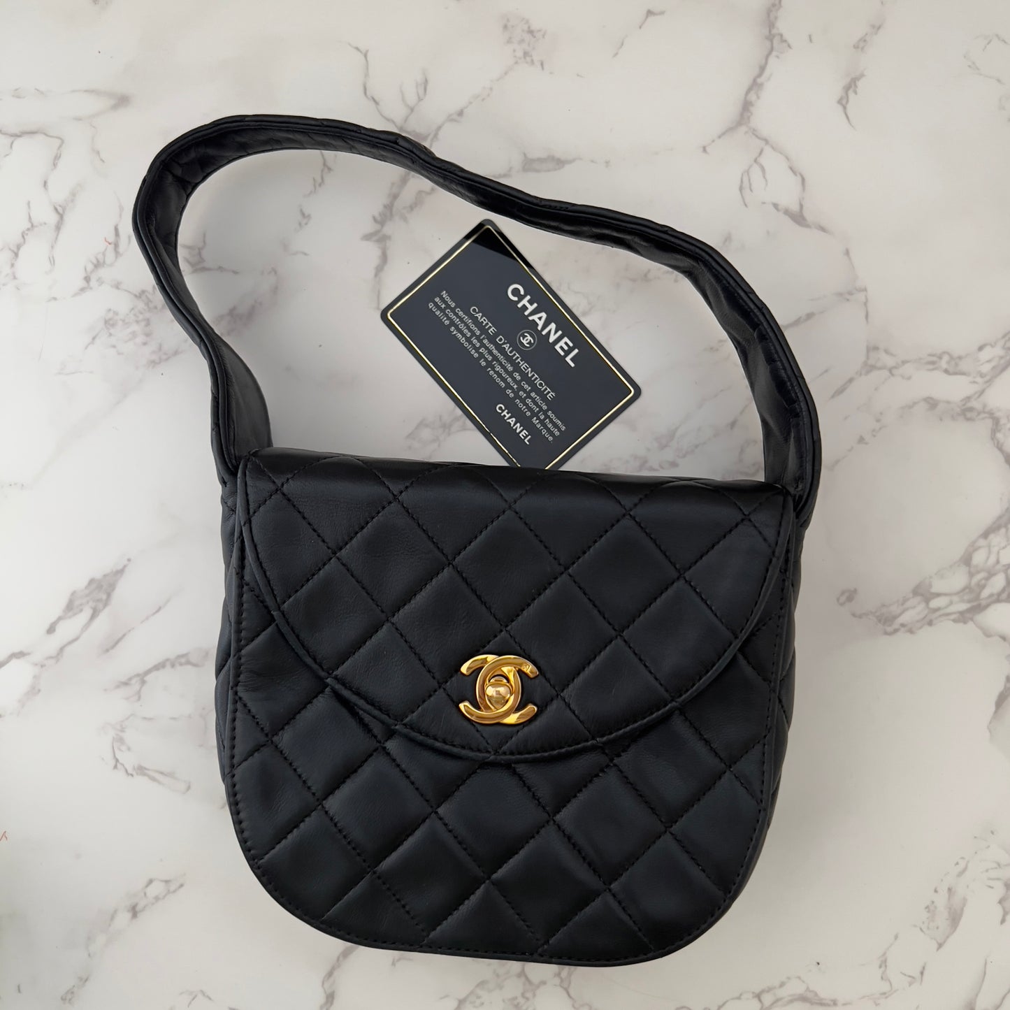 Vintage Chanel Quilted Small Lambskin Tote Bag with Mirror