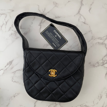 Vintage Chanel Quilted Small Lambskin Tote Bag with Mirror