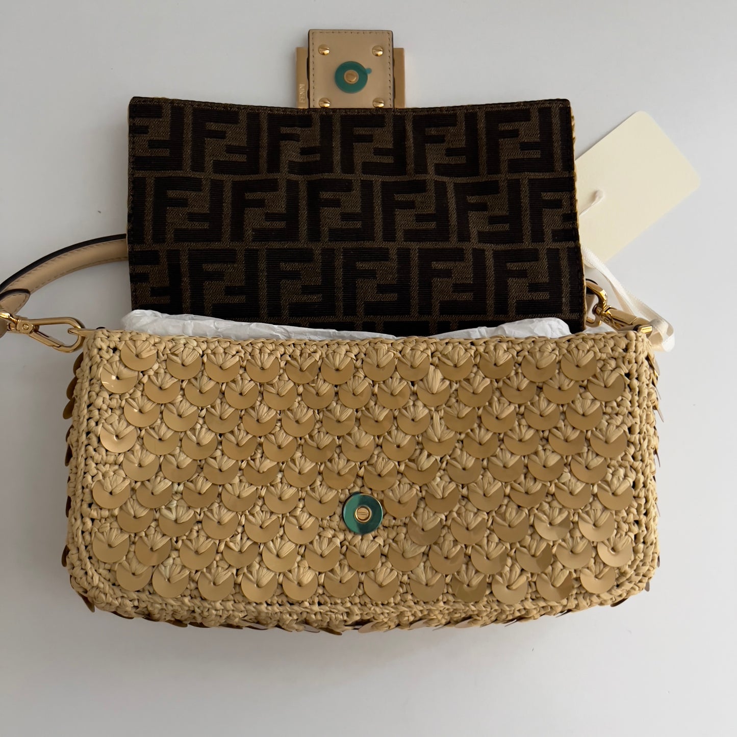 NWT! Fendi Raffia & Sequin Baguette