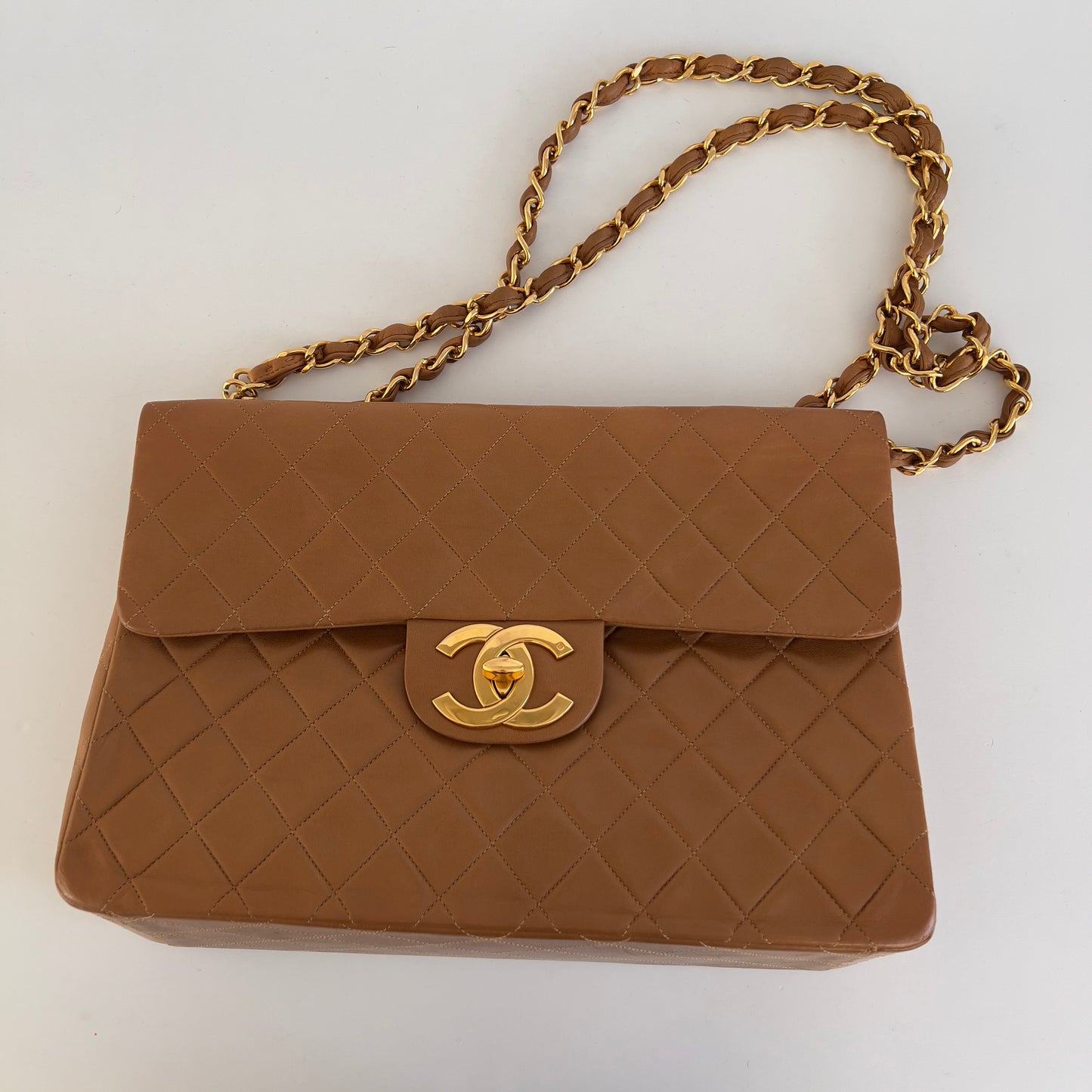 Vintage Chanel Jumbo Caramel Lamb Leather Flap Bag