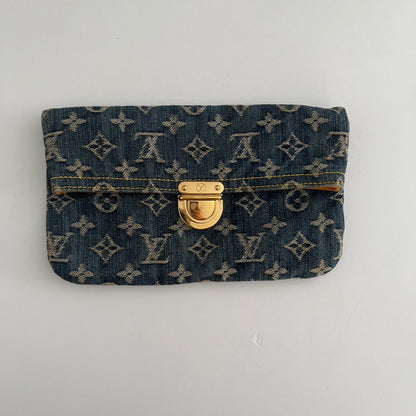 Vintage Louis Vuitton Monogram Denim Pochette Plat Clutch Blue