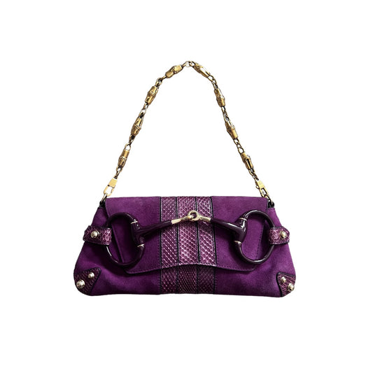 Gucci purple python skin trimmed suede enamel horsebit bag by Tom Ford