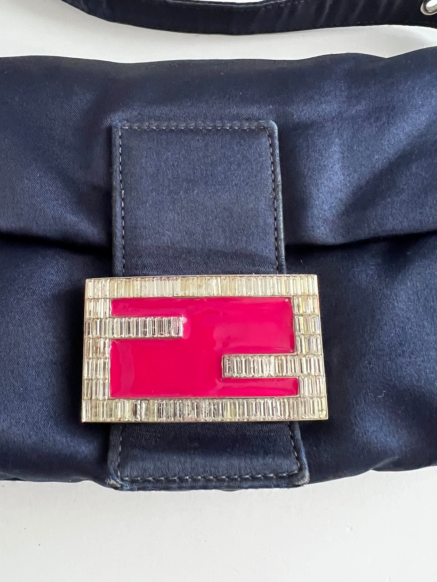 Vintage Fendi navy satin baguette