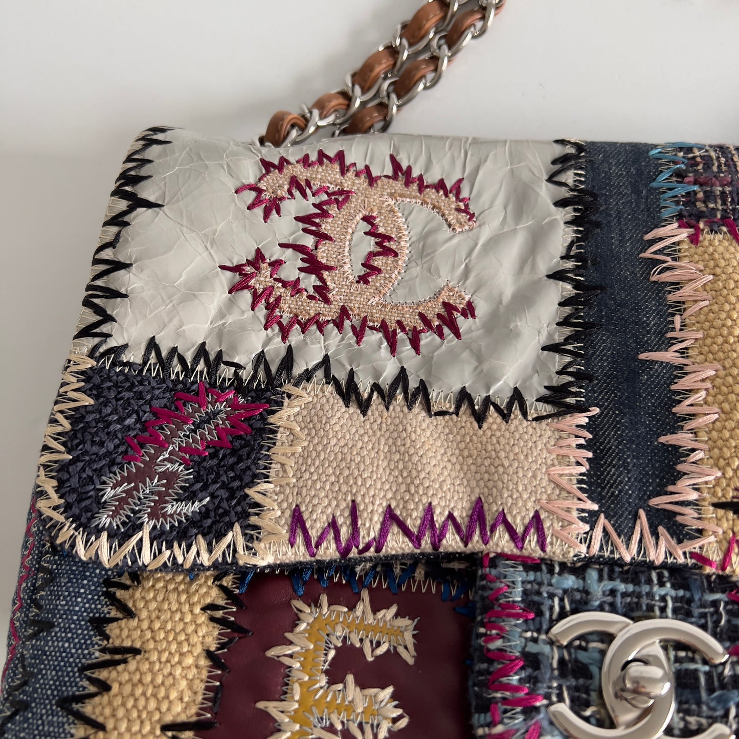 Vintage Chanel Patchwork Multicolor Jumbo Single Flap bag