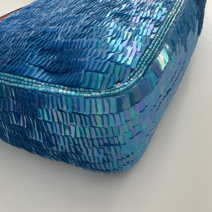 Fendi Reissue Green Stripe Blue Sequin Baguette