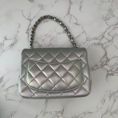 Chanel Silver Iridescent Classic Square Flap Bag