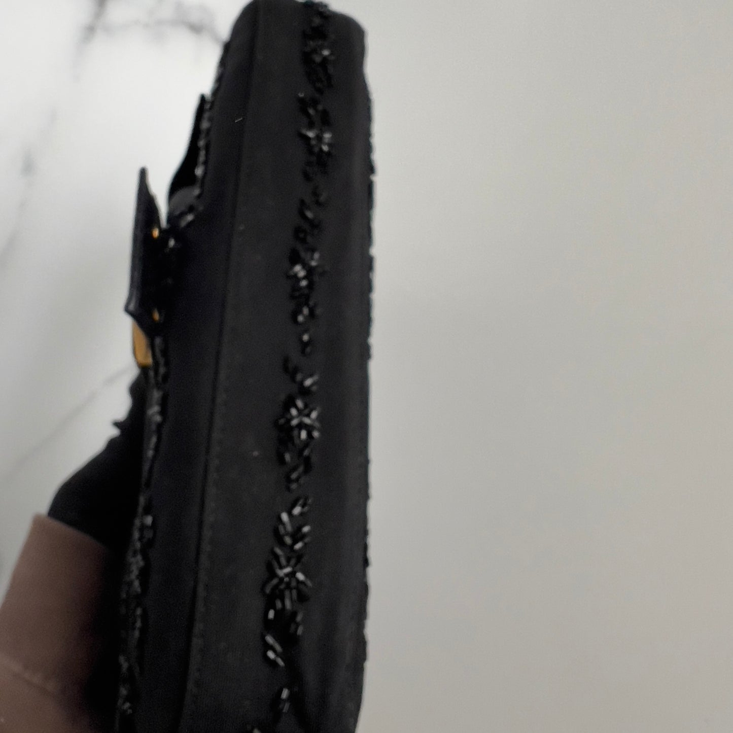 Vintage Fendi Black Embroidered Beads Cloth Baguette