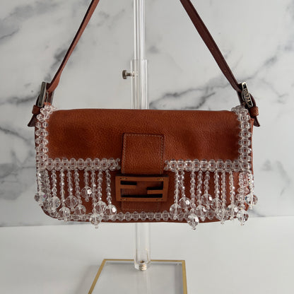 Vintage Crystal Fringe Leather Baguette