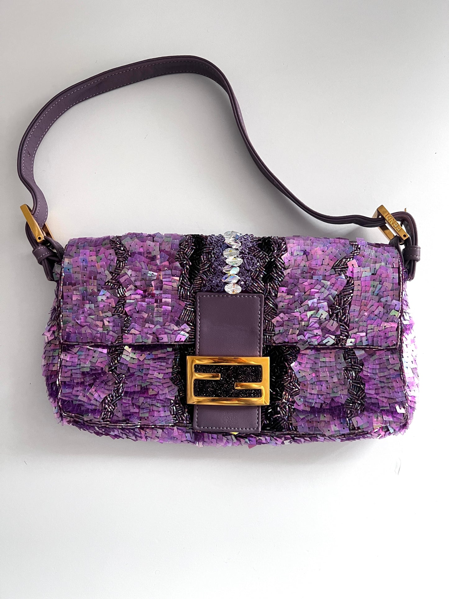 Fendi purple sequin baguette