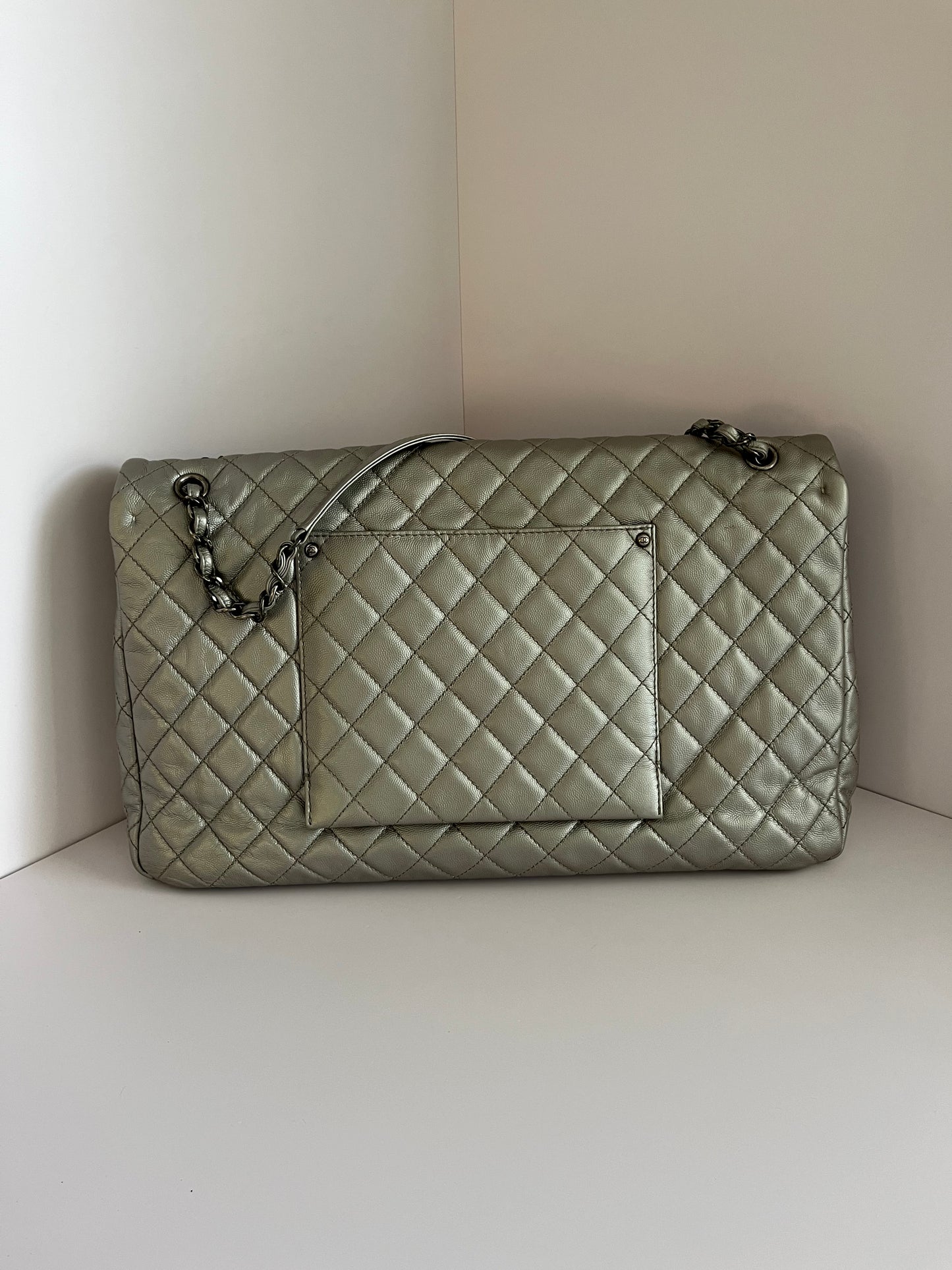Chanel silver XXL size flap bag
