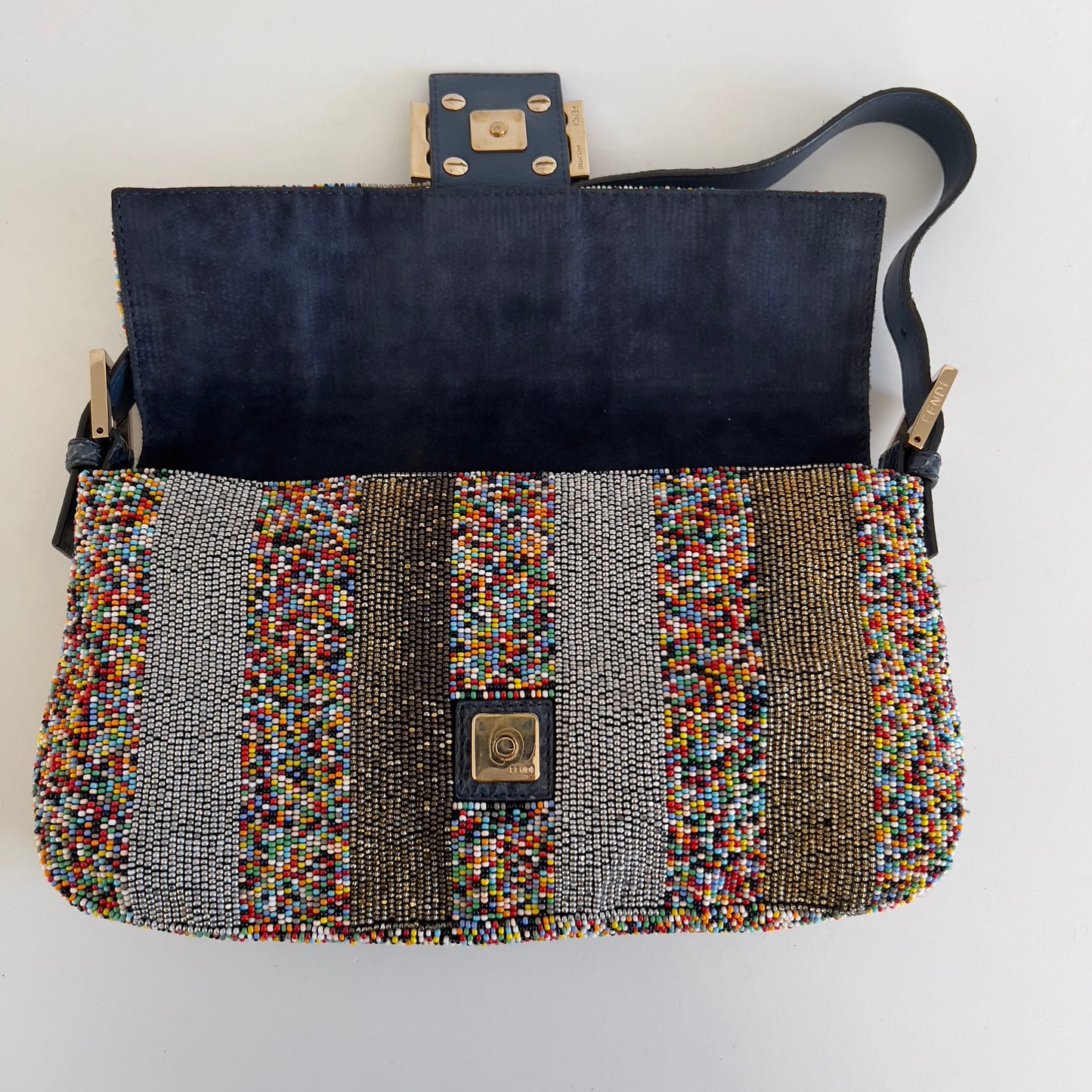 Fendi multi color strips beaded baguette