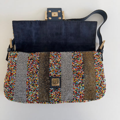 Fendi multi color strips beaded baguette