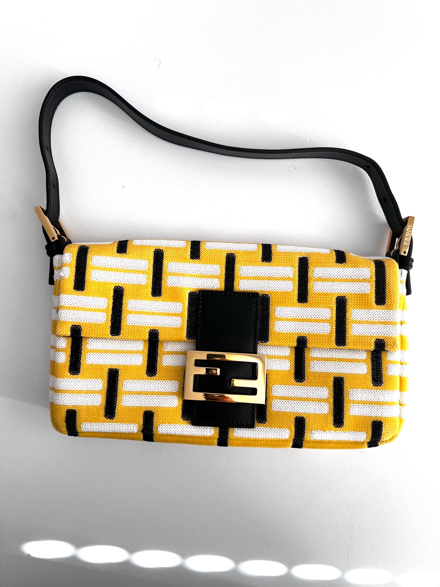 Fendi yellow full sequins baguette