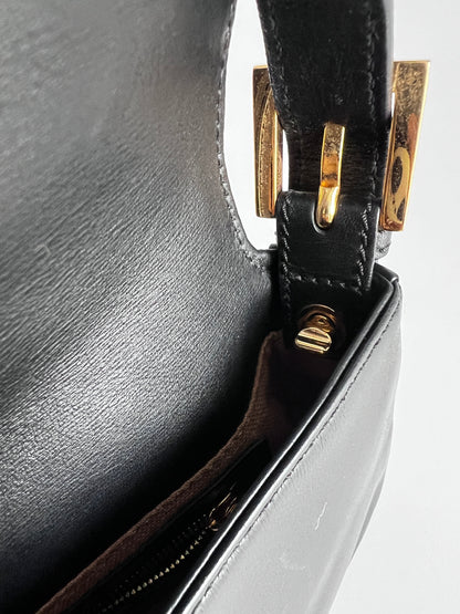 Fendi black leather enamel buckle baguette