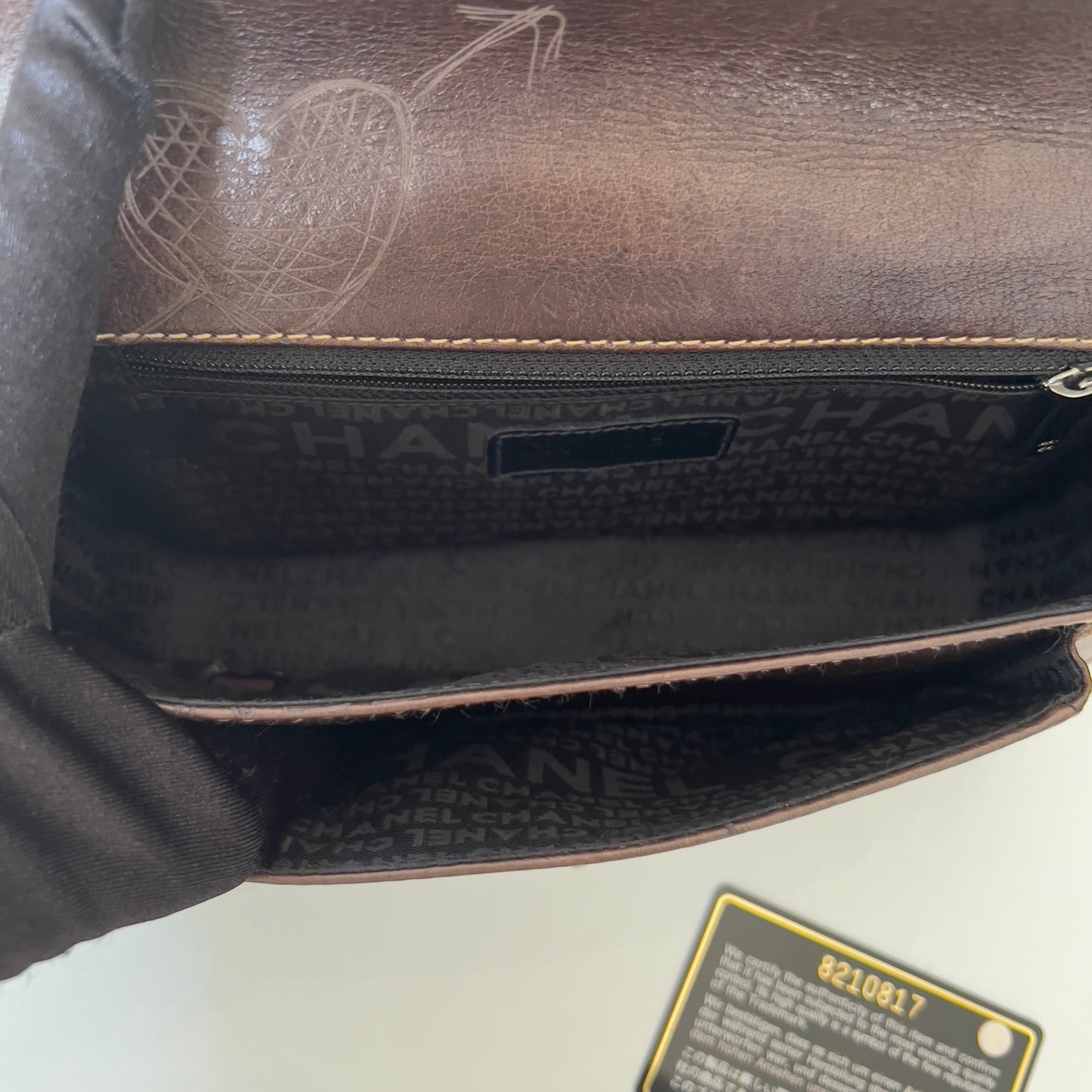 Vintage Chanel Brown Leather Graffiti Coco No 5 Bag