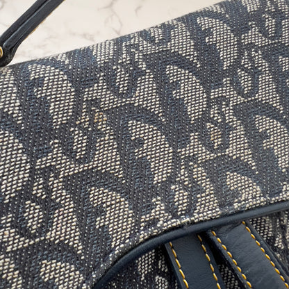 Vintage Christian Dior Blue Diorissimo Jacquard Saddle Bag