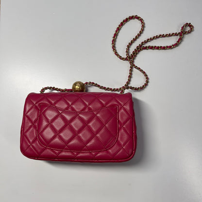 Chanel Dark Pink Lambskin Quilted Mini Rectangular Crush Flap Bag