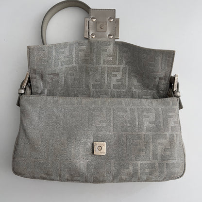 Fendi Metallic FF Silver Cloth Baguette