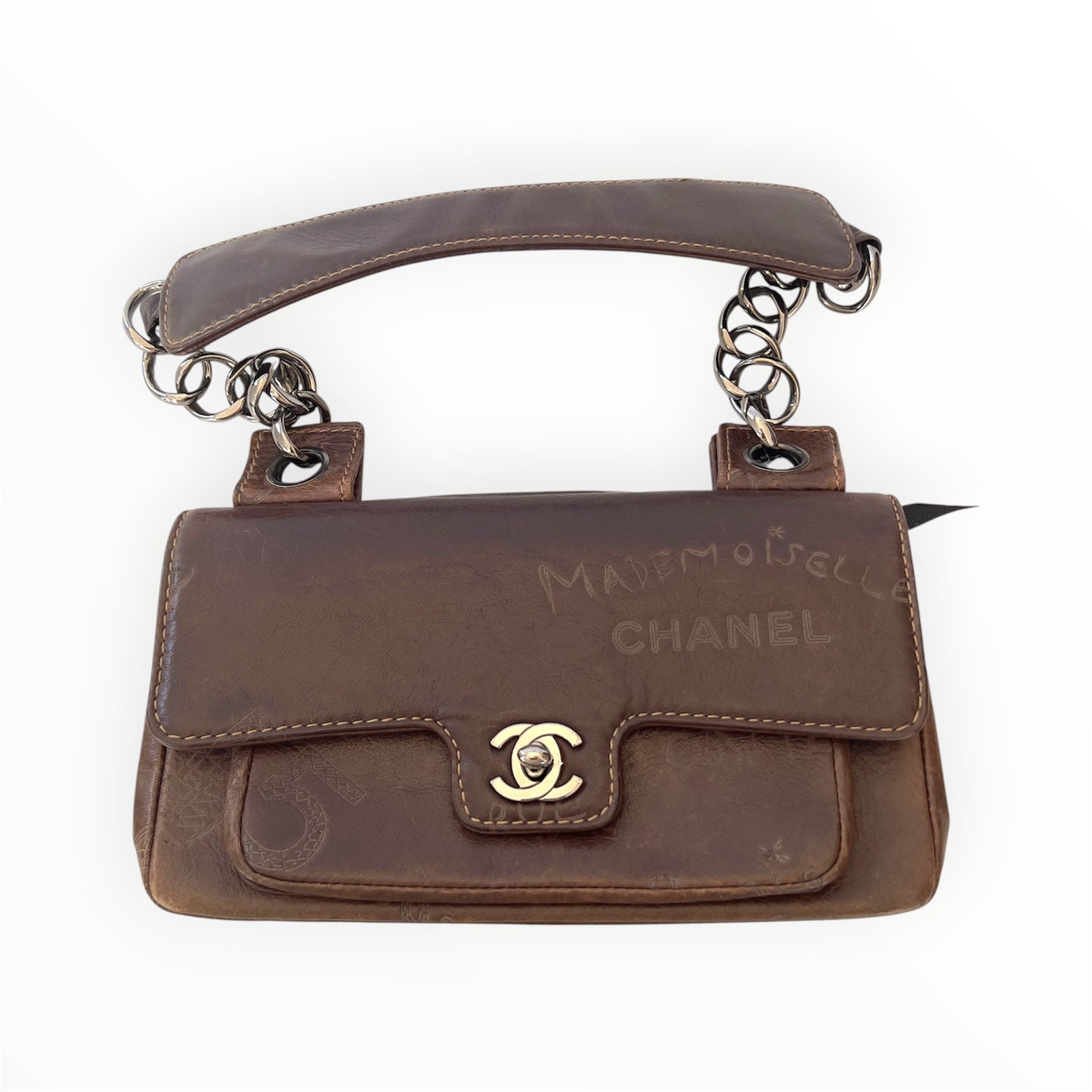Vintage Chanel Brown Leather Graffiti Coco No 5 Bag