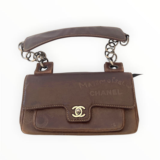 Vintage Chanel Brown Leather Graffiti Coco No 5 Bag