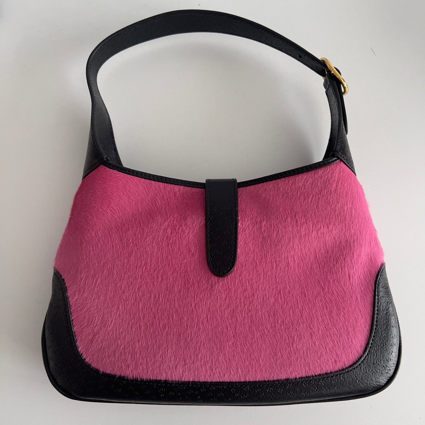 Gucci Calf Hair Dollar Calfskin Jackie 1961 Hobo Pink Black Small Size
