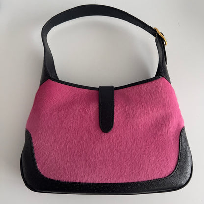 Gucci Calf Hair Dollar Calfskin Jackie 1961 Hobo Pink Black Small Size