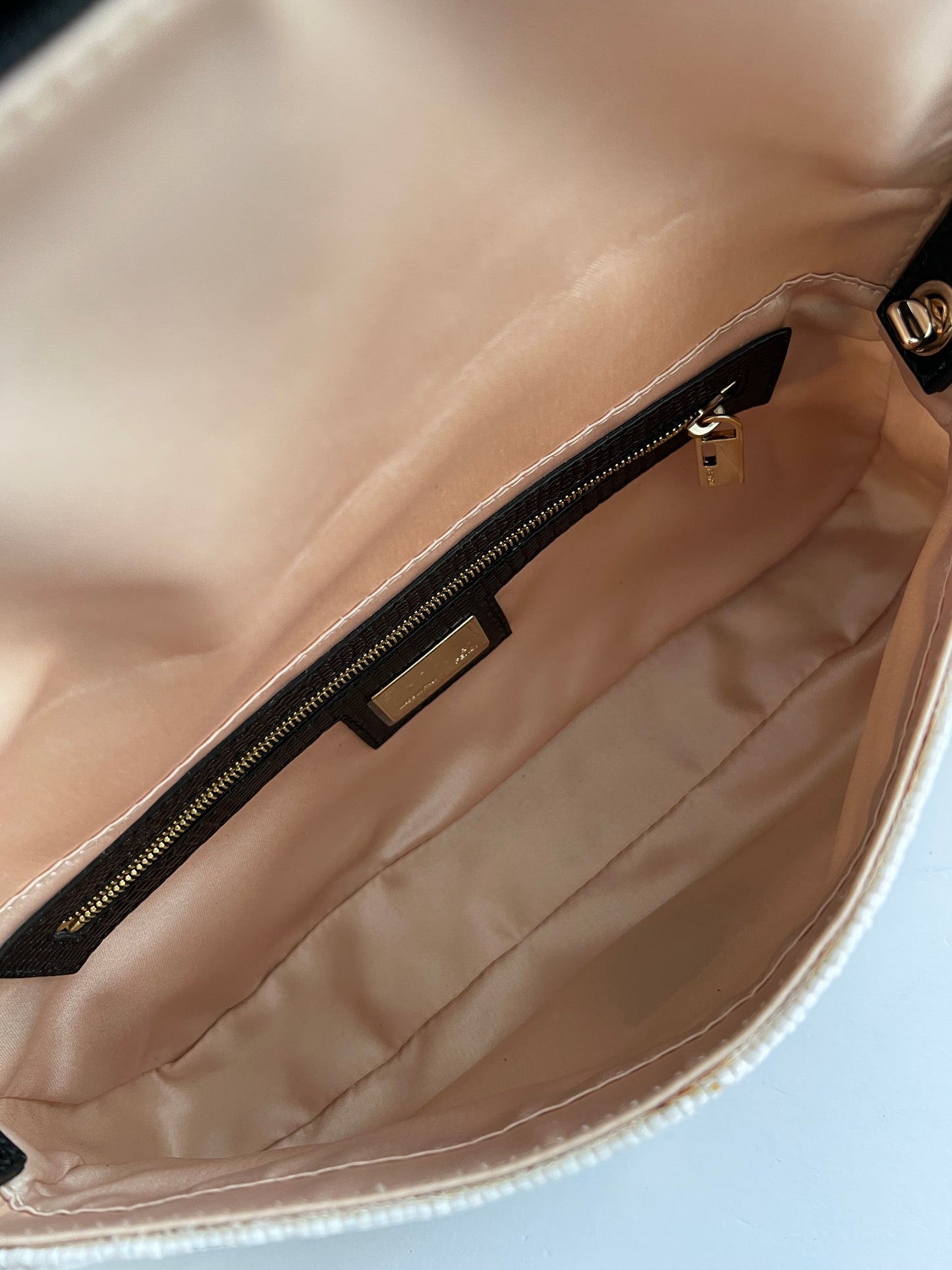 Fendi white & gold beaded lizard baguette