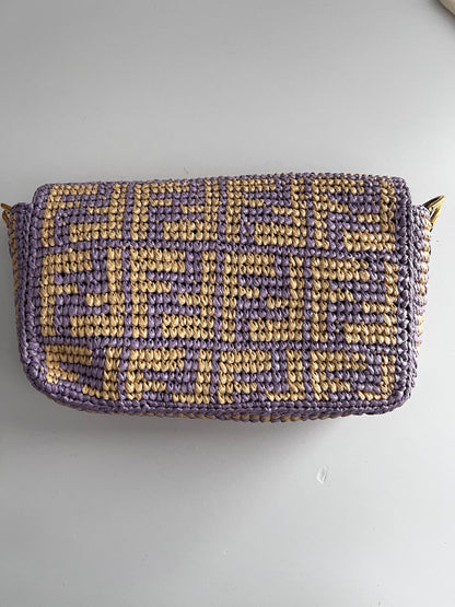 Fendi violet raffia FF baguette