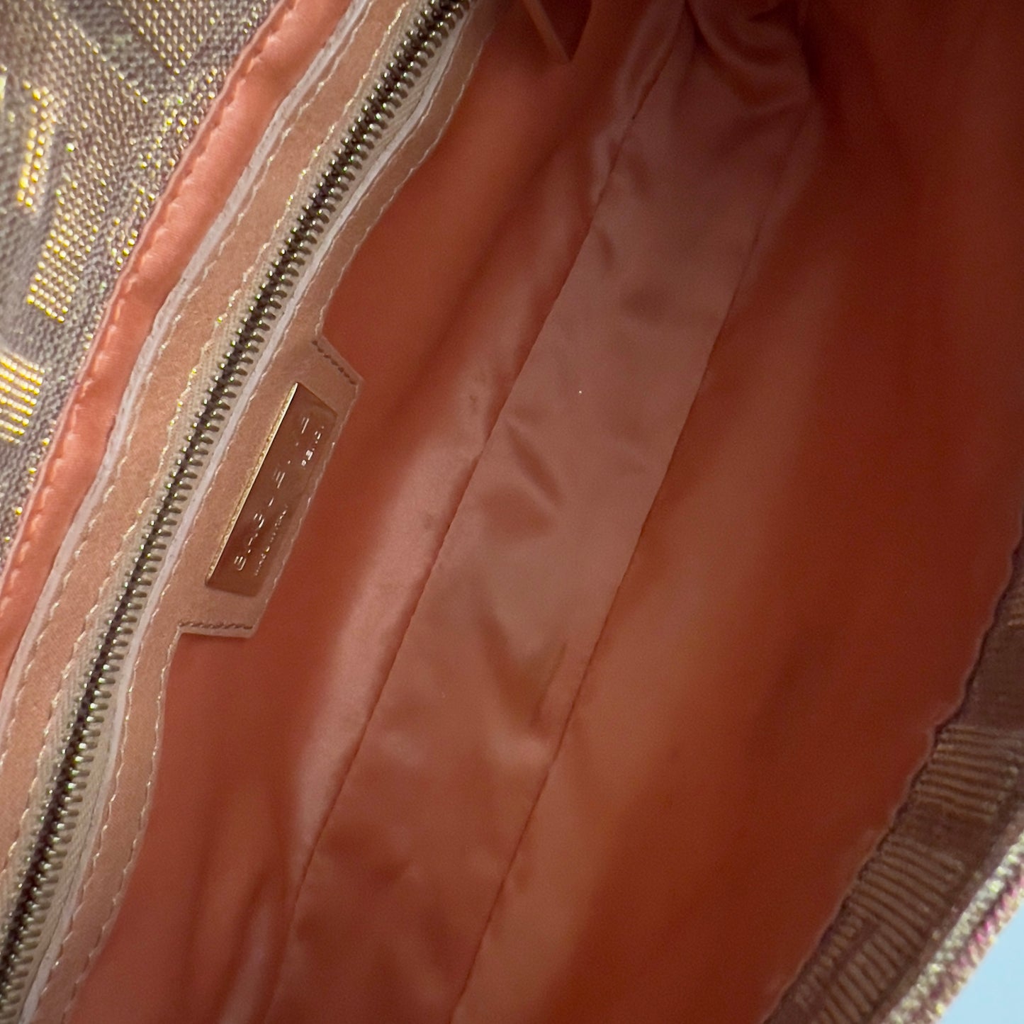 Fendi Peach Metallic Zucca Baguette