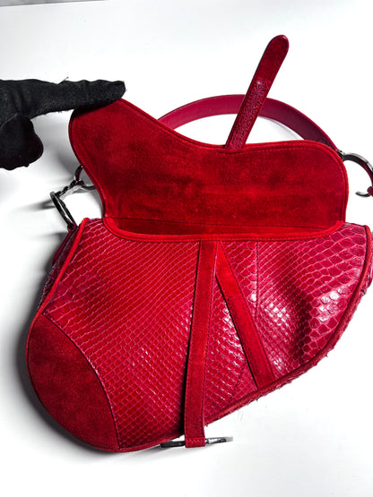 Vintage  Dior red Python with suede saddle
