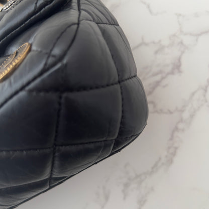Chanel Vintage Black Quilted Leather Lucky Charms Medium Flap Bag