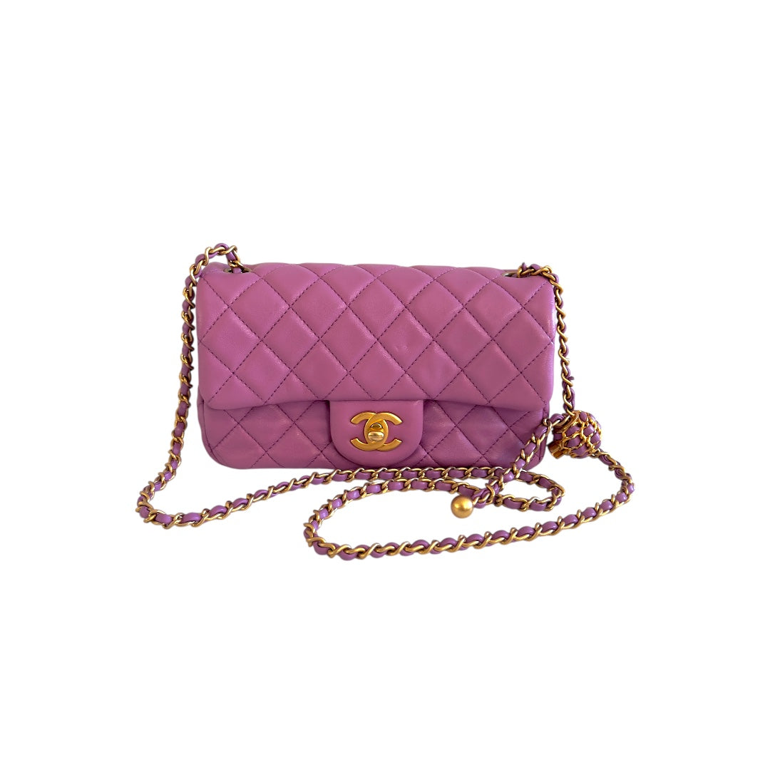 Chanel Lavender Lamb Skin Mini Rectangular Crush Flap Bag
