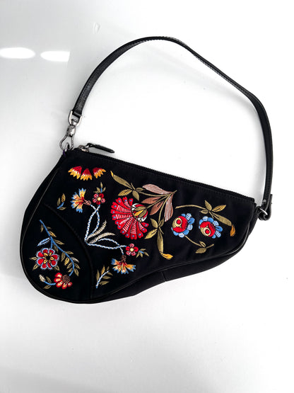 Dior floral embroidered small saddle bag