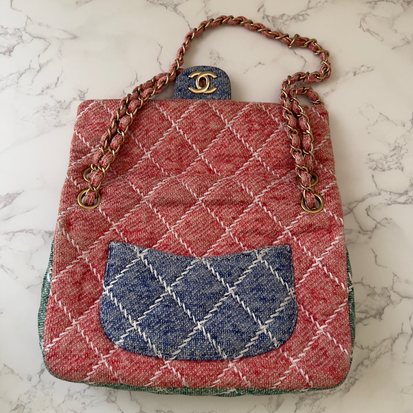 CHANEL Jersey Quilted Fabrics and Co Flap Multicolor Medium Size