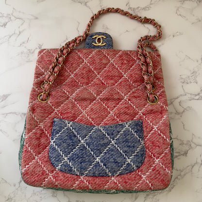 CHANEL Jersey Quilted Fabrics and Co Flap Multicolor Medium Size