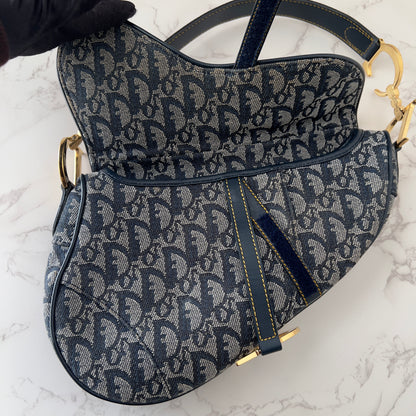 Vintage Christian Dior Blue Diorissimo Jacquard Saddle Bag