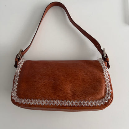 Vintage Crystal Fringe Leather Baguette