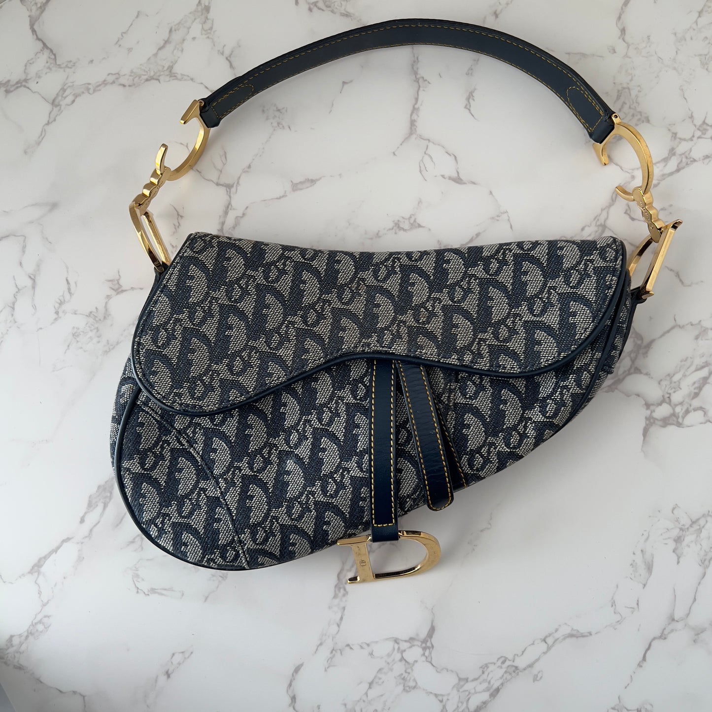 Vintage Christian Dior Blue Diorissimo Jacquard Saddle Bag