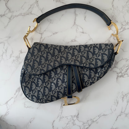 Vintage Christian Dior Blue Diorissimo Jacquard Saddle Bag