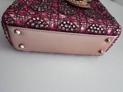 Pre-loved Mini Lady Dior Bag
Metallic Lambskin and Rose des Vents Satin Embroidered with Beads