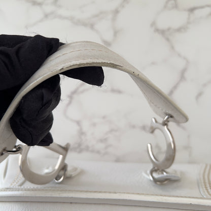 Vintage Christian Dior 2005 Floral Embroidered Detective Bowler Bag – White
