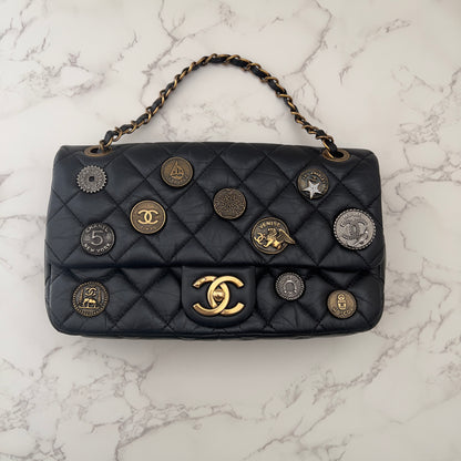 Chanel Vintage Black Quilted Leather Lucky Charms Medium Flap Bag