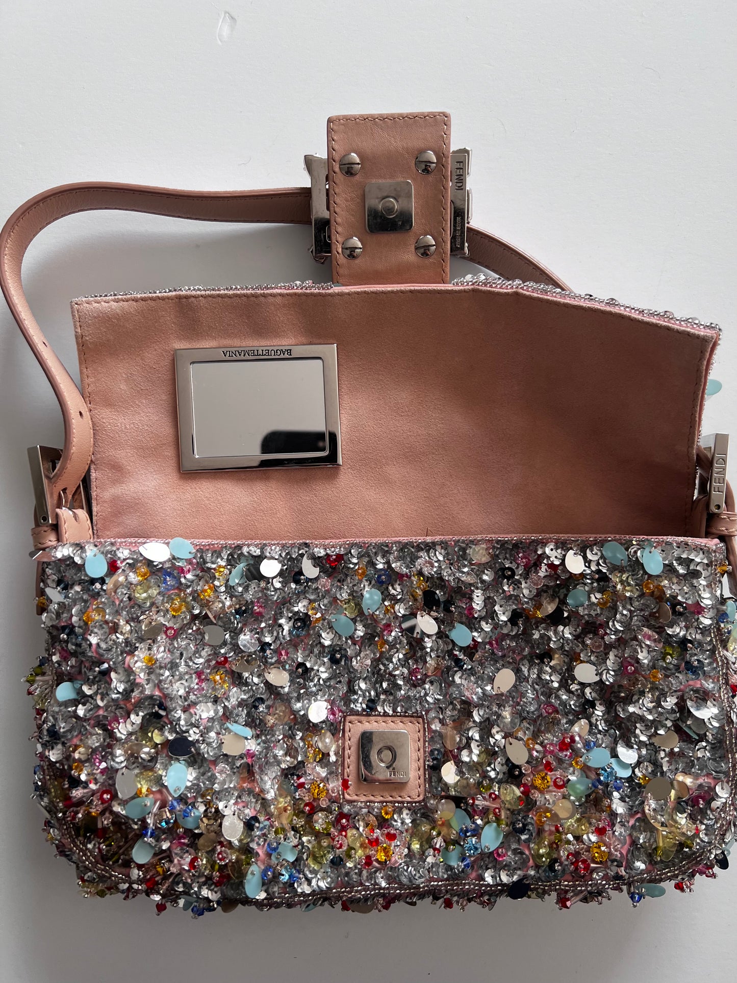 Rare Fendi multicolored diamond and sequin baguette