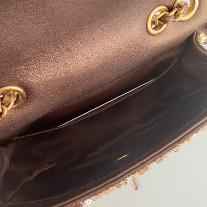 Chanel Mini Rectangle Gold& Silver Sequin Flap Bag