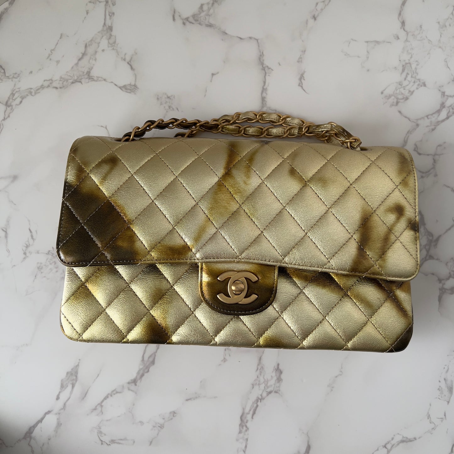 Chanel Classic Double Flap Medium Bag Calfskin Gold Metallic