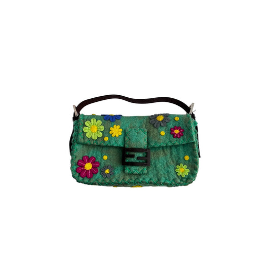Vintage Fendi Green Felt flower baguette